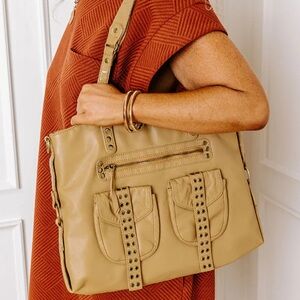 Wisteria Avenue Faux Leather Tote In Khaki